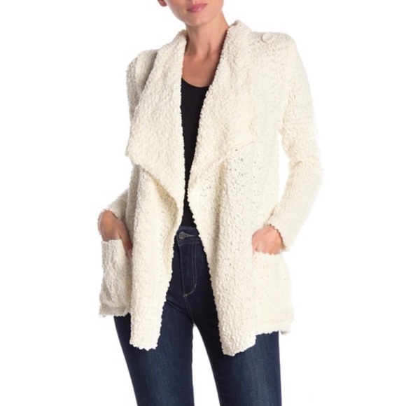 bobeau Sweaters - Bobeau Boucle Popcorn Draped Button Cardigan